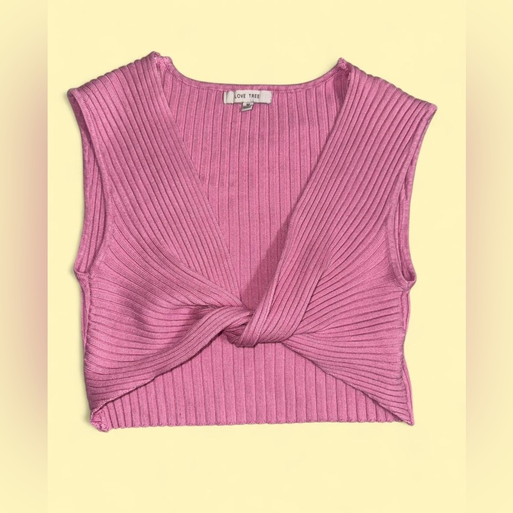 Love Tree Pink Ribbed Tie Front Tank Top